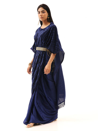 Tikhi Imli Striped Velvet Kaftan Saree
