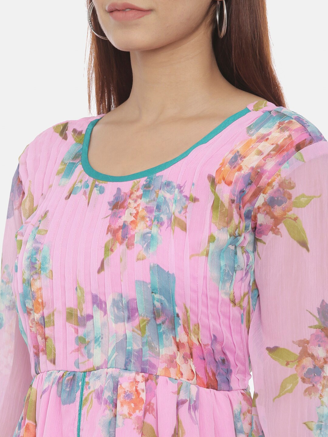 Souchii Pink Printed Fit and Flare Dress