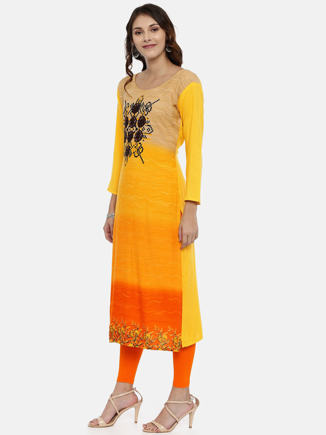 Souchii Women Yellow & Orange Quirky Printed Kurta