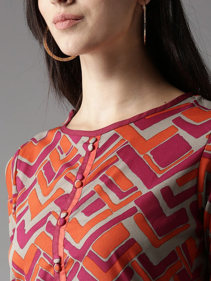 HERE&NOW Women Orange & Grey Printed Straight Kurta
