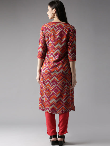 HERE&NOW Women Orange & Grey Printed Straight Kurta