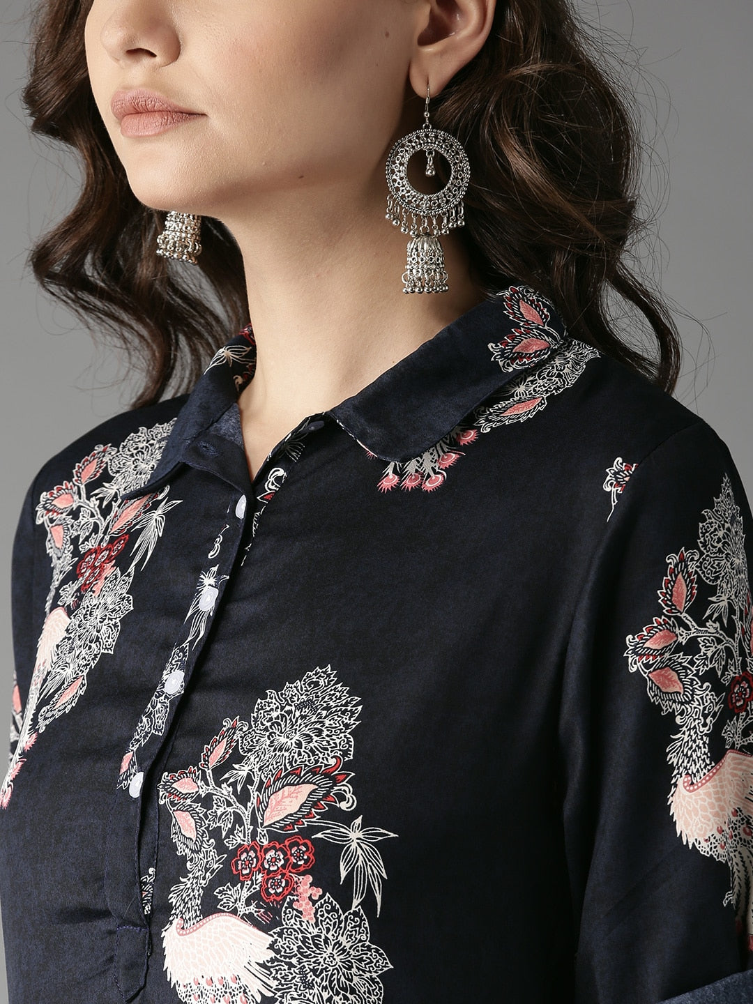 HERE&NOW Women Navy Printed Straight Kurta