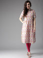 HERE&NOW Women Grey & Pink Printed Straight Kurta