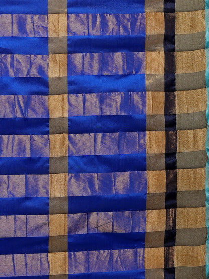 Saree Mall Blue Striped Silk Blend Saree