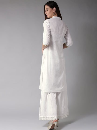 Here&Now Women White Solid Straight Kurta
