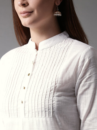 Here&Now Women White Solid Straight Kurta