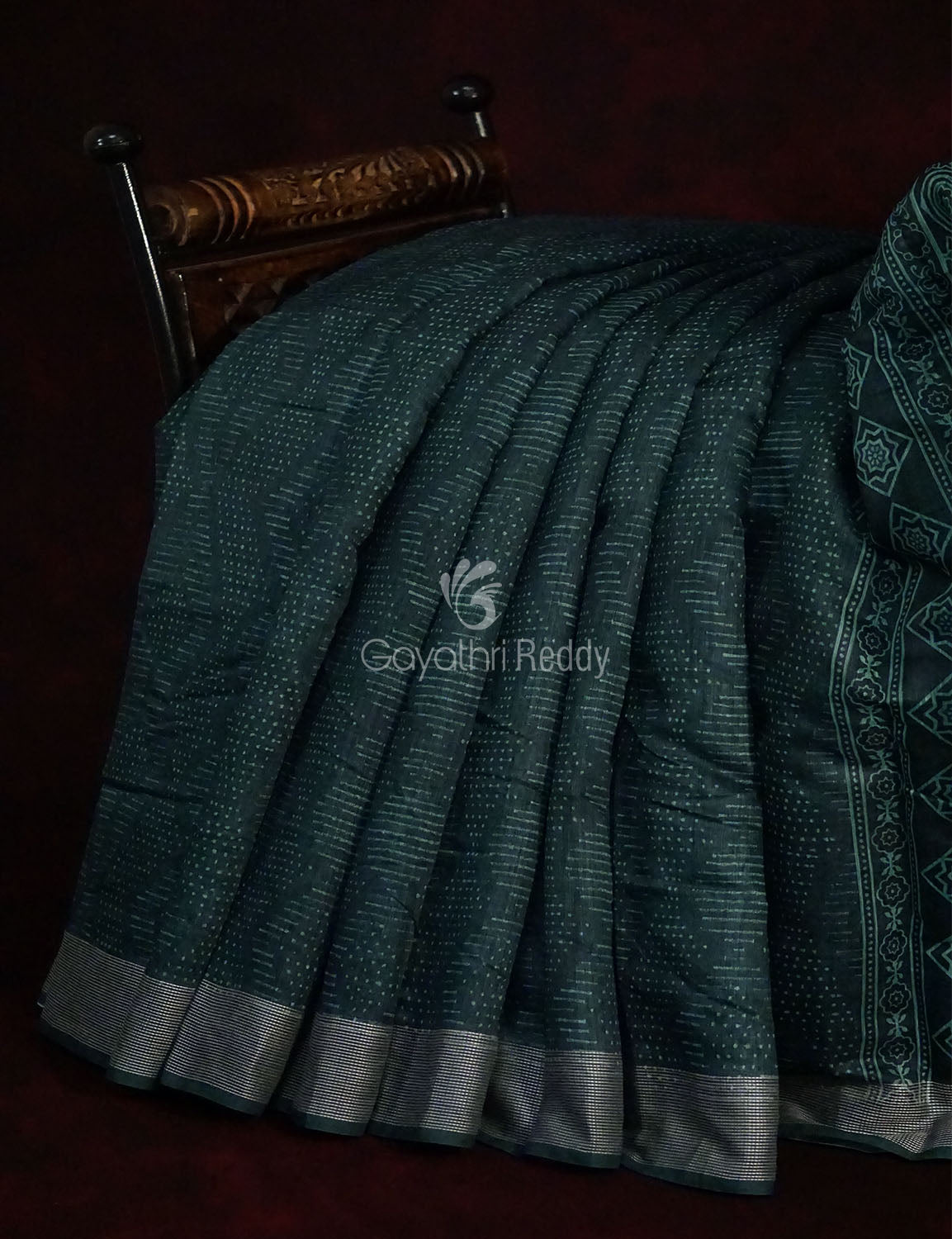 Bottle Green Self Printed Semi Chanderi Saree By Gayathri Reddy Designer Studio