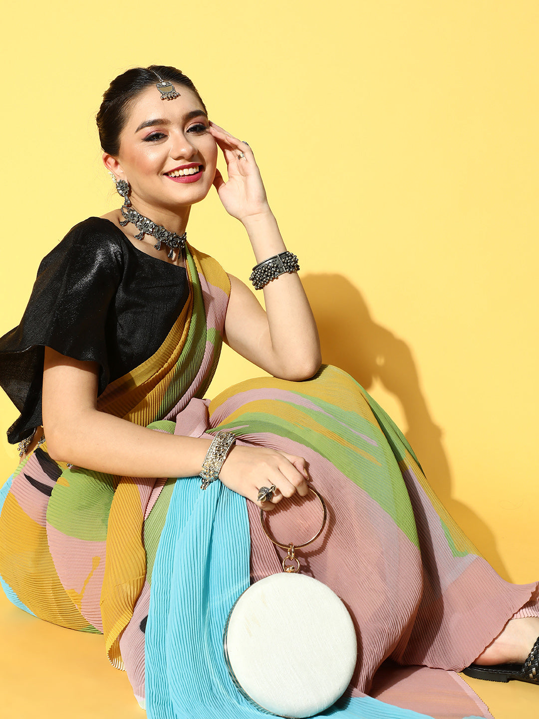 Tikhi Imli Abstract Poly Georgette Saree Border