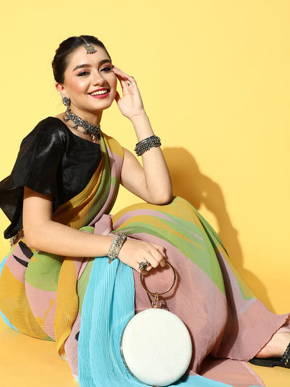 Tikhi Imli Abstract Poly Georgette Saree Border
