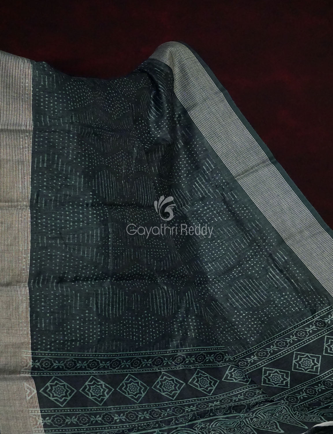 Bottle Green Self Printed Semi Chanderi Saree By Gayathri Reddy Designer Studio