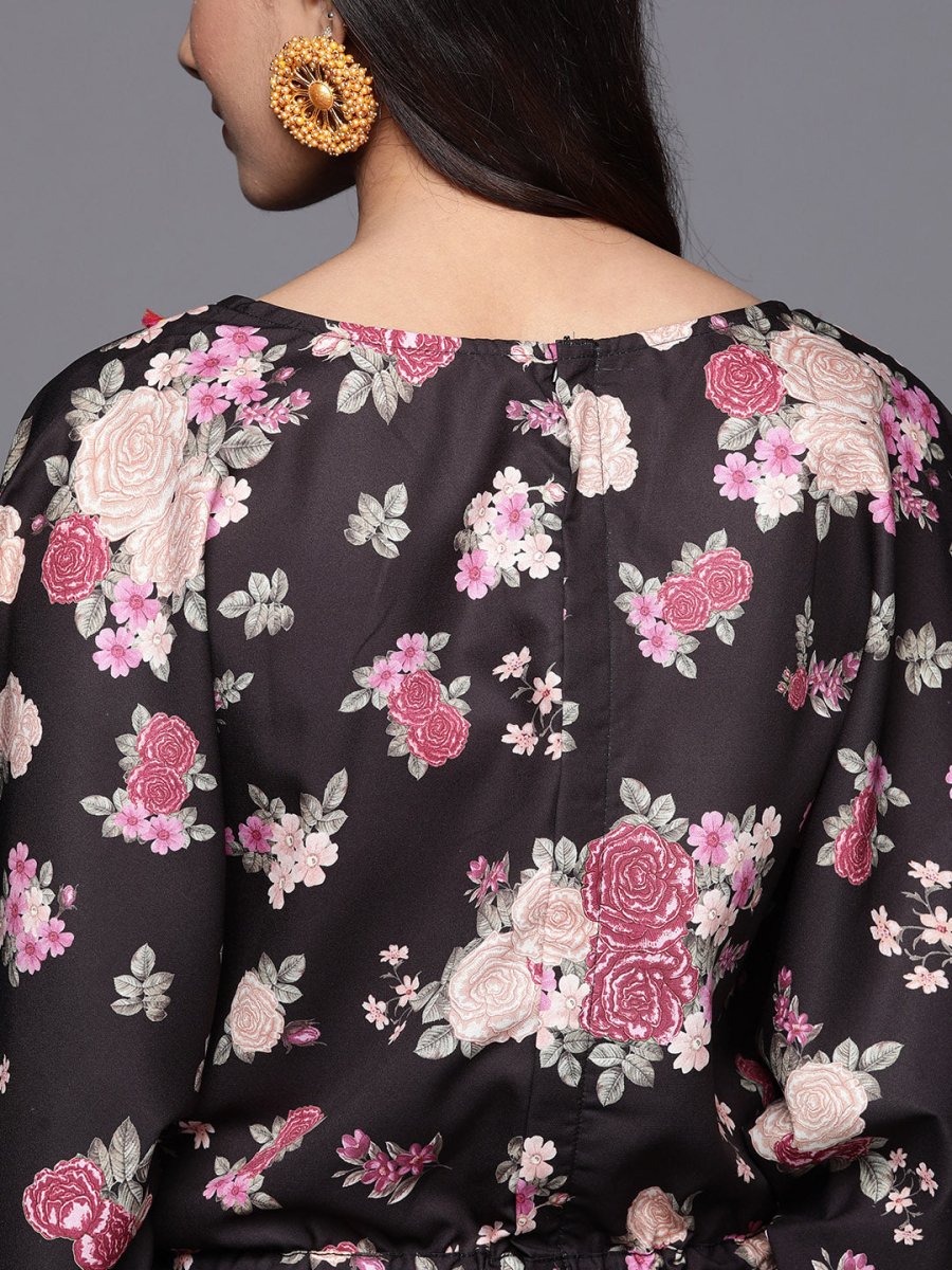 Ahalyaa Printed Crepe Basic Jumpsuit With Lace Inserts