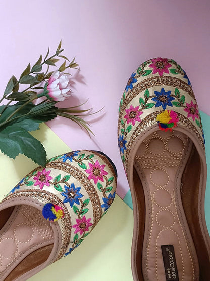 Desi Colour Women Indian Ethnic Footwear-Floral Gold
