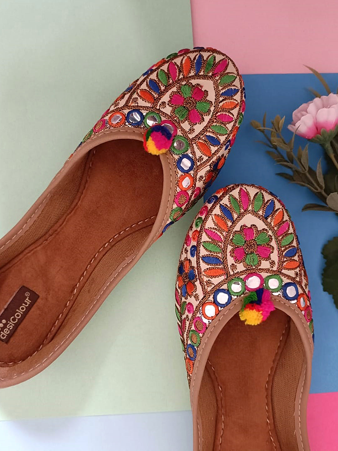 Desi Colour Women Indian Ethnic Footwear-Office Wear Ultra Comfortable Multi Emb