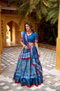 Lorenvalley Fashion Blue Dola Silk Batik Print with Zari Weaving Work Lehenga Choli with Dupatta