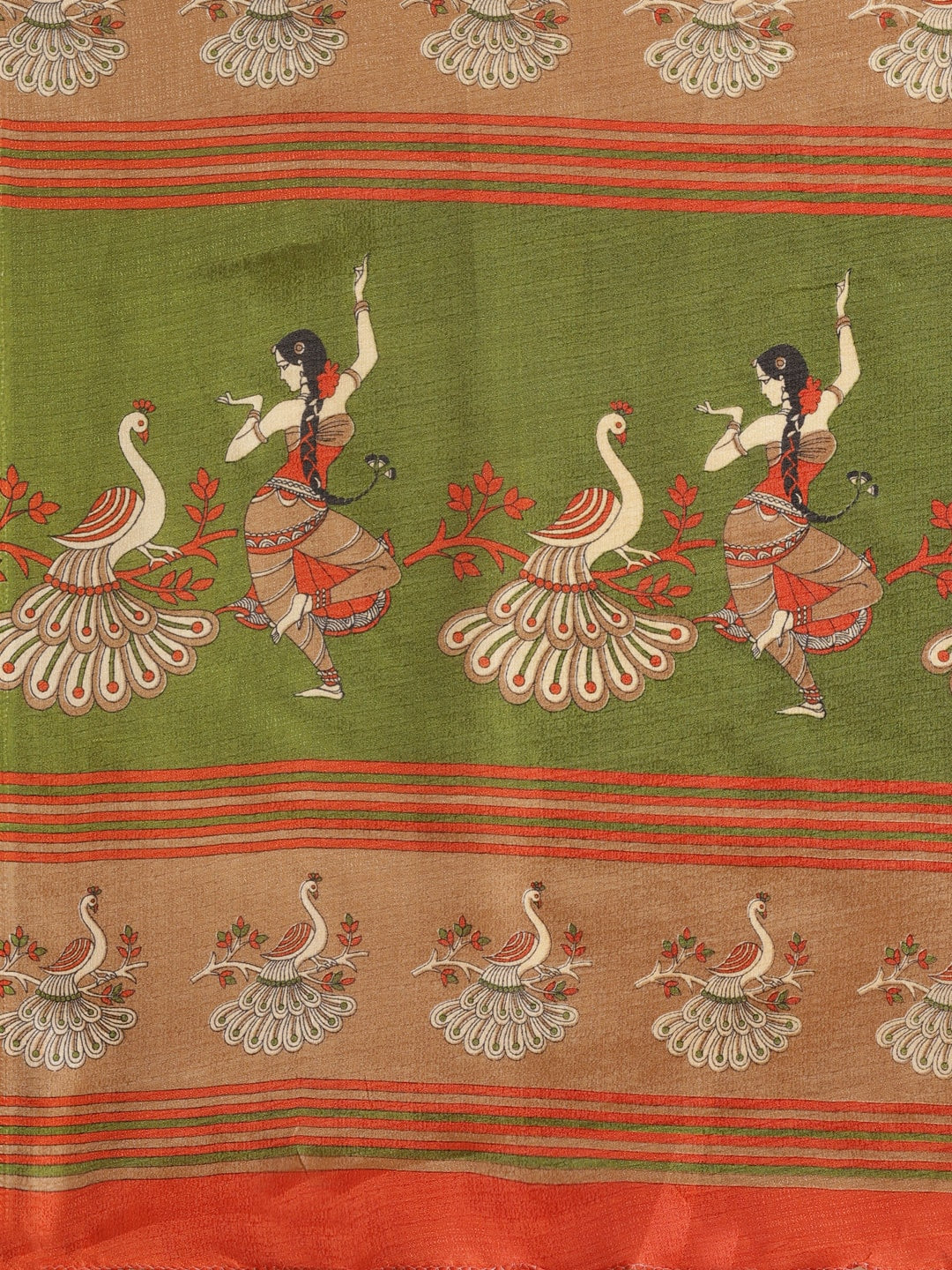 Saree Mall Rust Red & Green Printed Saree