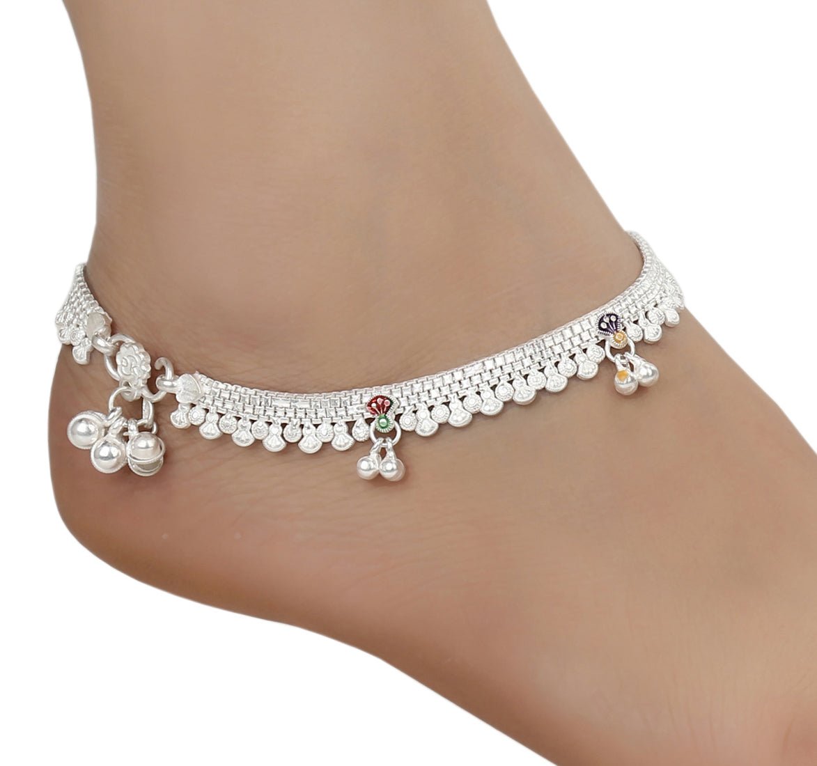 AanyaCentric Silver Plated Traditional Anklets Payal - Classic and Stylish for Women and Girls