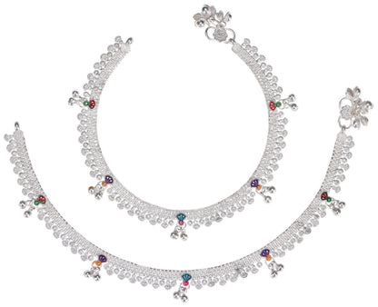 AanyaCentric Silver Plated Traditional Anklets Payal - Classic and Stylish for Women and Girls