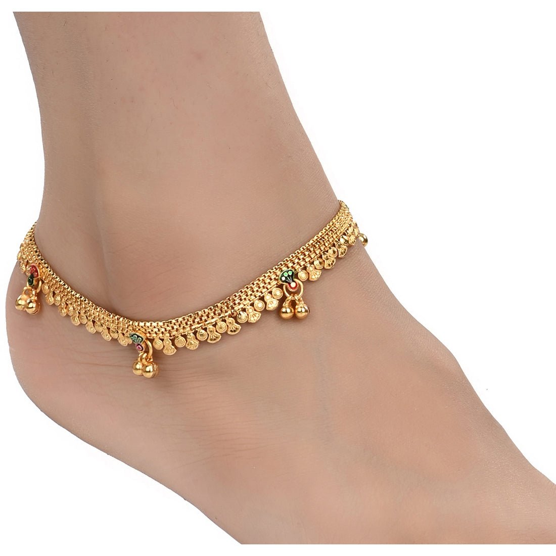 AanyaCentric Gold-Polished Traditional Anklets Payal - Classic and Stylish for Women and Girls
