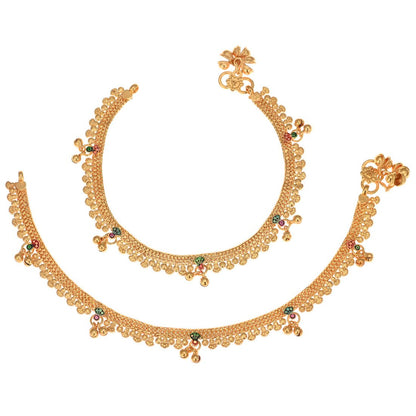 AanyaCentric Gold-Polished Traditional Anklets Payal - Classic and Stylish for Women and Girls