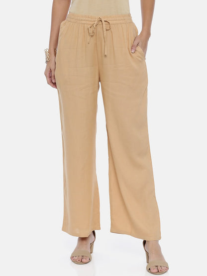 Souchii Beige Solid Flared Palazzos