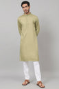 Giza Cotton Olive Green Plain Kurta by Hilo Design