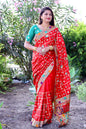 Lorenvalley Fashion Premium Red Dola Silk Embroidery and Diamond work with Jacquard Lace Border Saree