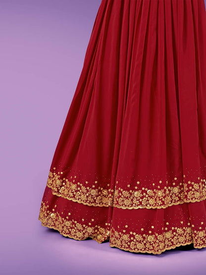 Myra Red Georgette Embroidered Designer Lehenga