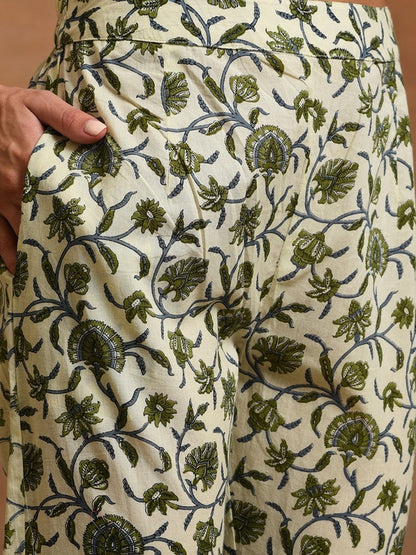 Aks Floral Printed Pure Cotton Straight Kurta with Trousers