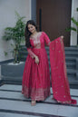 Lorenvalley Fashion Gajari Pink Shimmer Silk Embroidery Sequins Work Anarkali Gown with Dupatta