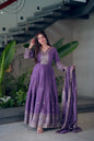 Lorenvalley Fashion Lavender Shimmer Silk Embroidery Sequins Work Anarkali Gown with Dupatta