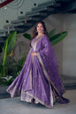 Lorenvalley Fashion Lavender Shimmer Silk Embroidery Sequins Work Anarkali Gown with Dupatta