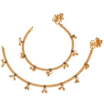 AanyaCentric Gold-Polished Traditional Anklets Payal - Classic and Stylish for Women and Girls