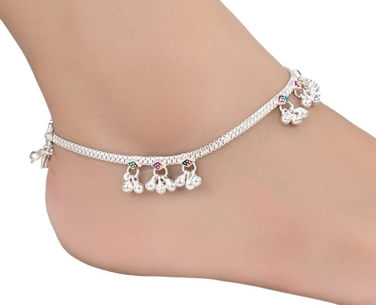 AanyaCentric Silver Plated Traditional Anklets Payal - Classic and Stylish for Women and Girls