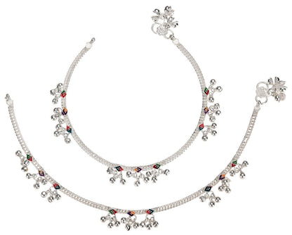 AanyaCentric Silver Plated Traditional Anklets Payal - Classic and Stylish for Women and Girls