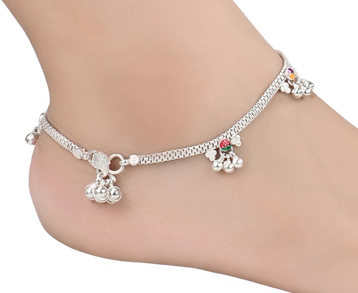 AanyaCentric Silver Plated Traditional Anklets Payal - Classic and Stylish for Women and Girls