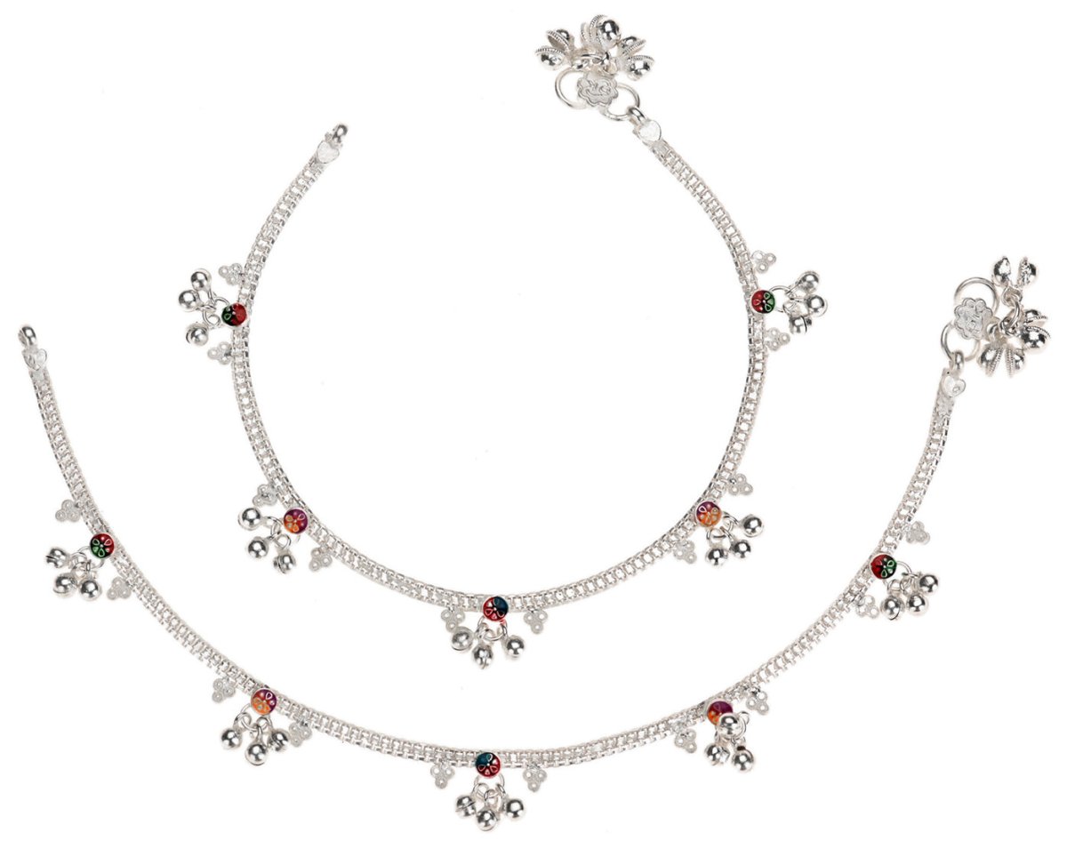 AanyaCentric Silver Plated Traditional Anklets Payal - Classic and Stylish for Women and Girls