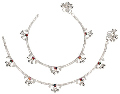 AanyaCentric Silver Plated Traditional Anklets Payal - Classic and Stylish for Women and Girls