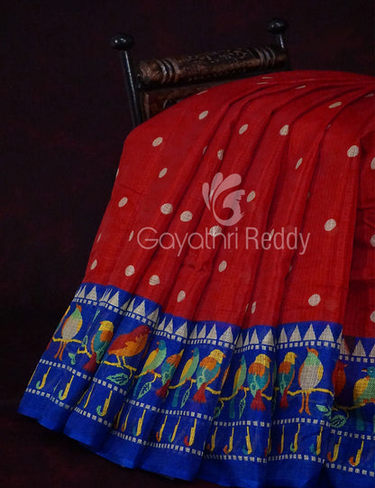 Red Colour Saree With Paithani Print Semi Soft Silk Kota Saree By Gayathri Reddy Designer Studio