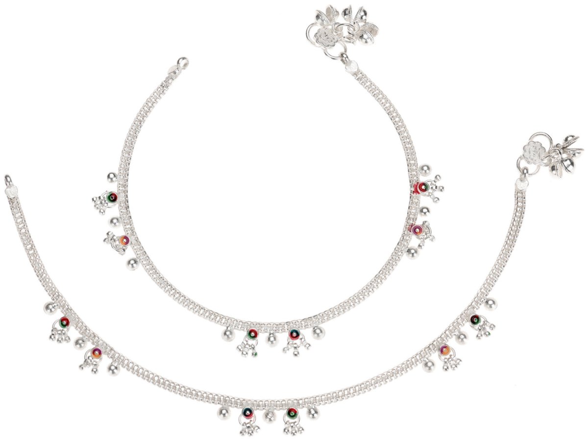 AanyaCentric Silver Plated Traditional Anklets Payal - Classic and Stylish for Women and Girls