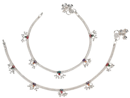 AanyaCentric Silver Plated Traditional Anklets Payal - Classic and Stylish for Women and Girls