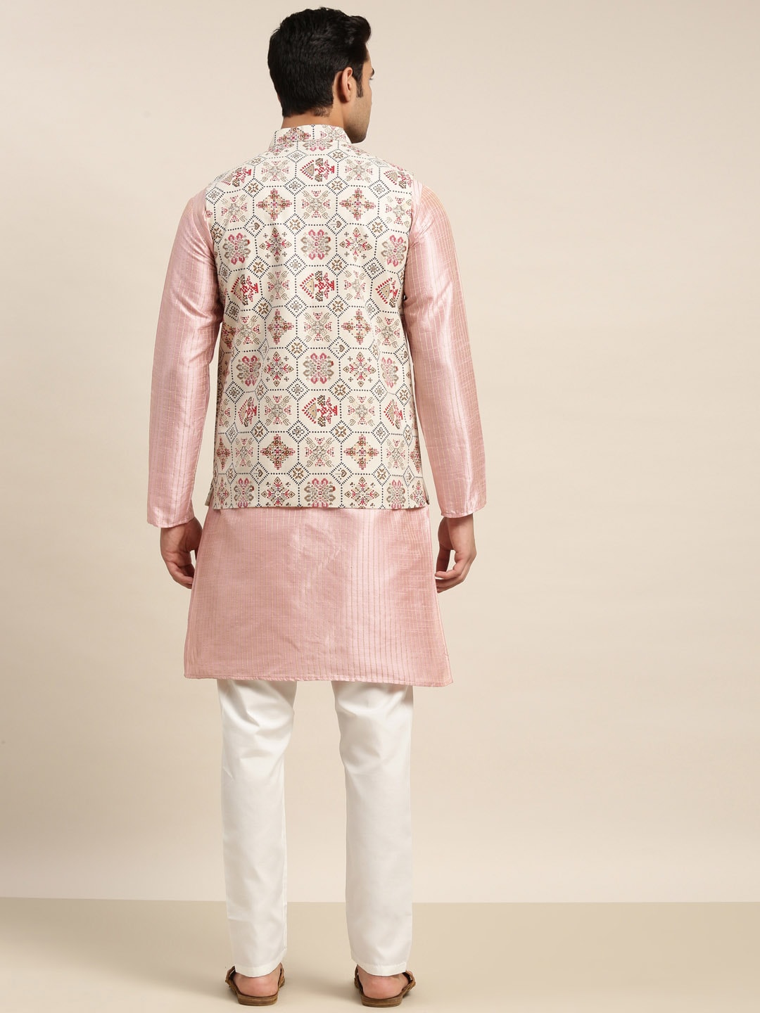 Sojanya Men Pink Solid Kurta & Churidar Comes With a Nehru Jacket