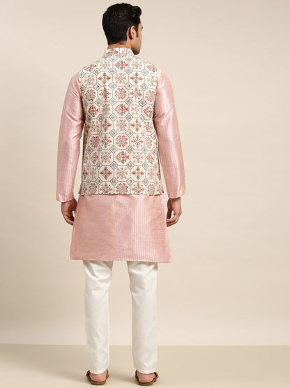 Sojanya Men Pink Solid Kurta & Churidar Comes With a Nehru Jacket