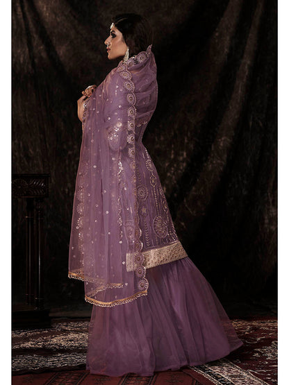Myra Onion Net Embroidered Sharara Suit