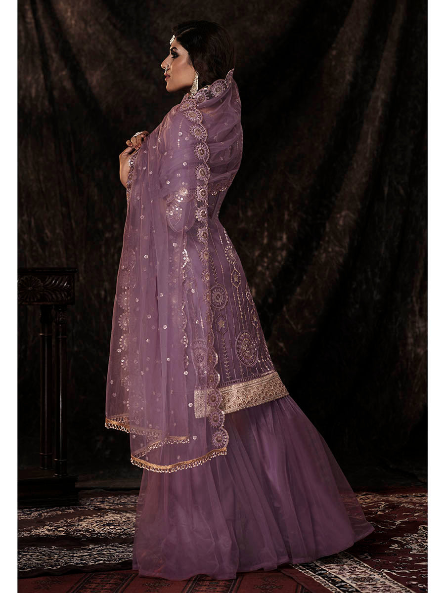 Myra Onion Net Embroidered Sharara Suit