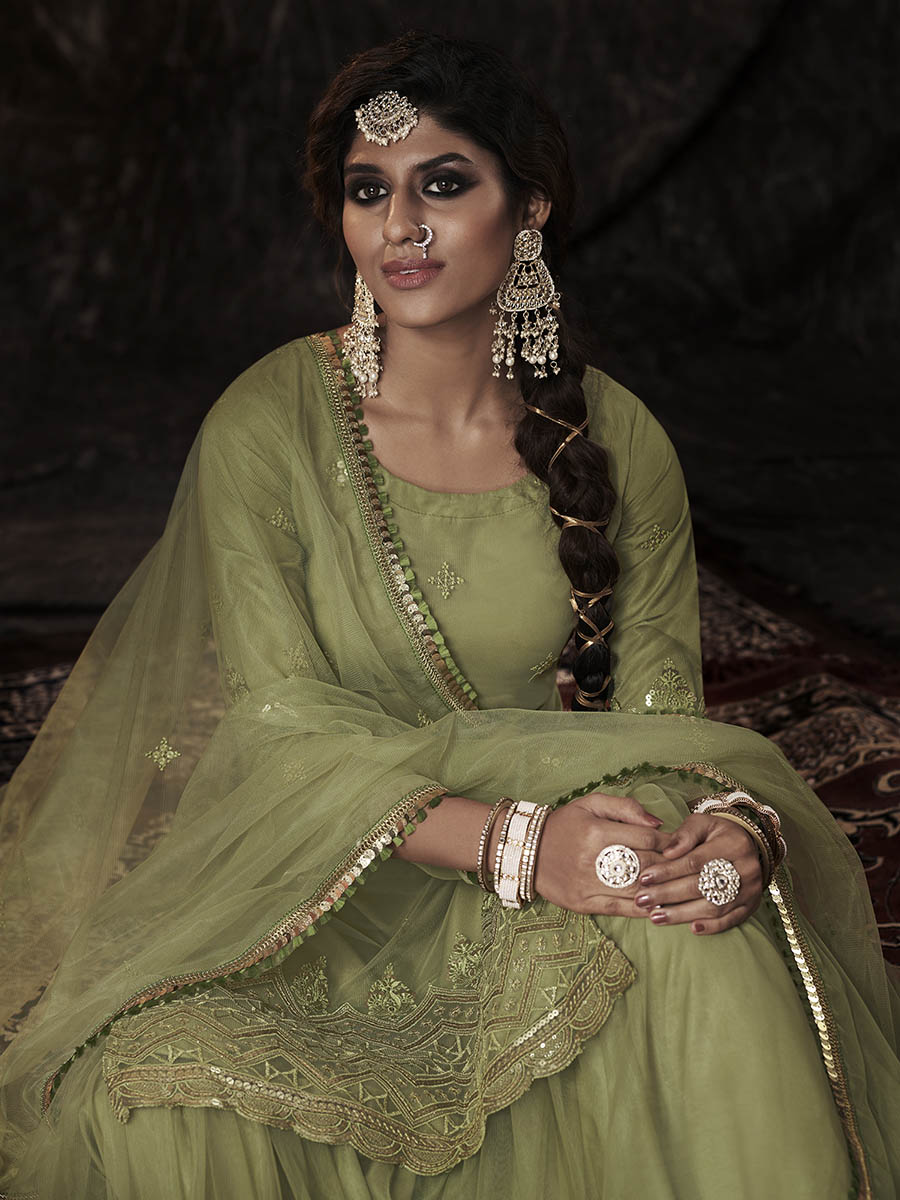 Myra Parrot Net Embroidered Sharara Suit