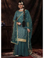 Myra Dark Firozi Net Embroidered Sharara Suit