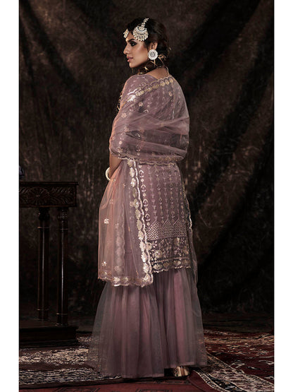 Myra Lilac Net Embroidered Sharara Suit