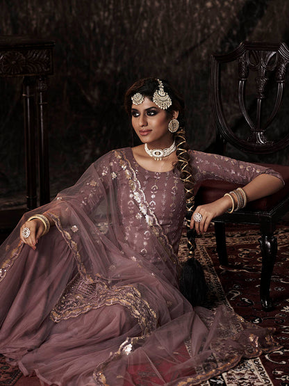 Myra Lilac Net Embroidered Sharara Suit