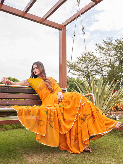Tikhi Imli Mustard Yellow Gotta Patti Ruffles Saree