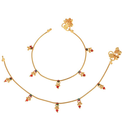 AanyaCentric Gold-Polished Traditional Anklets Payal - Classic and Stylish for Women and Girls